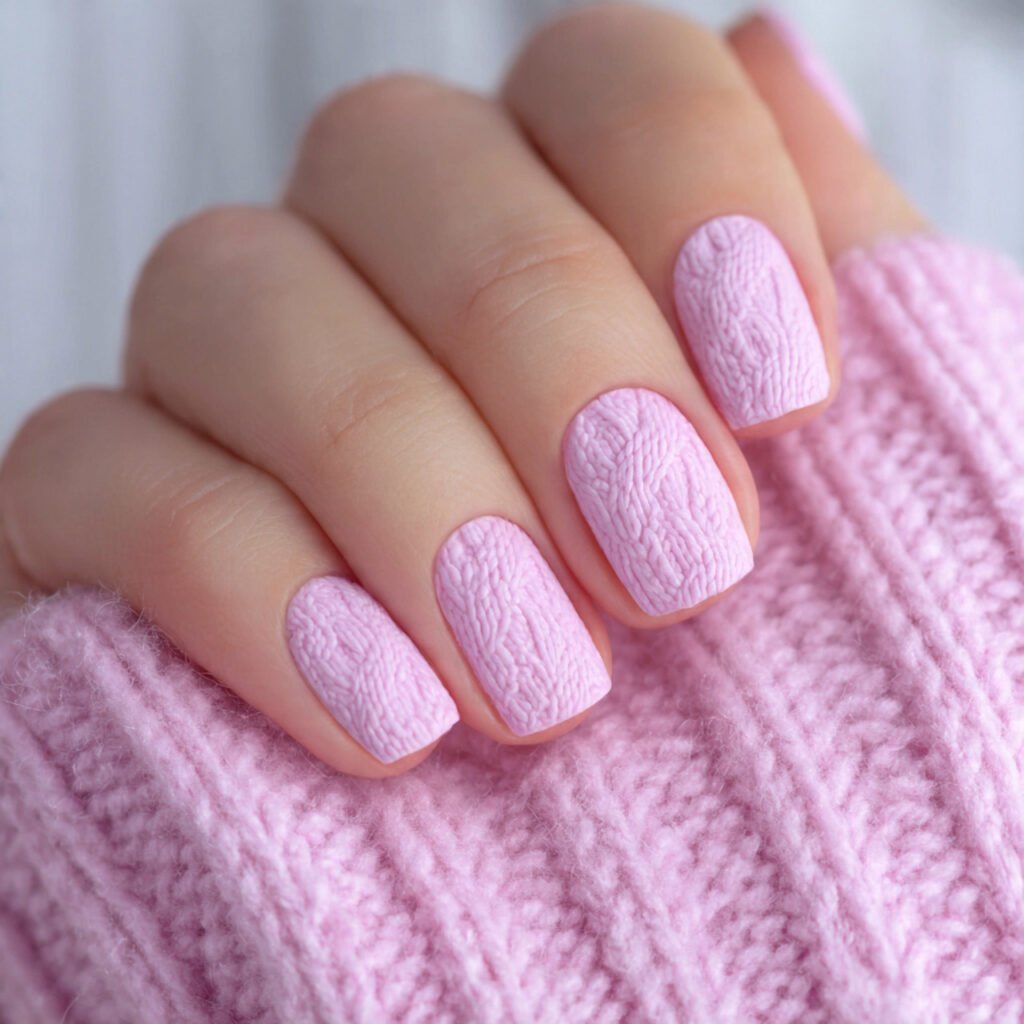 pink sweater knit texture cozy 3d attractive nails