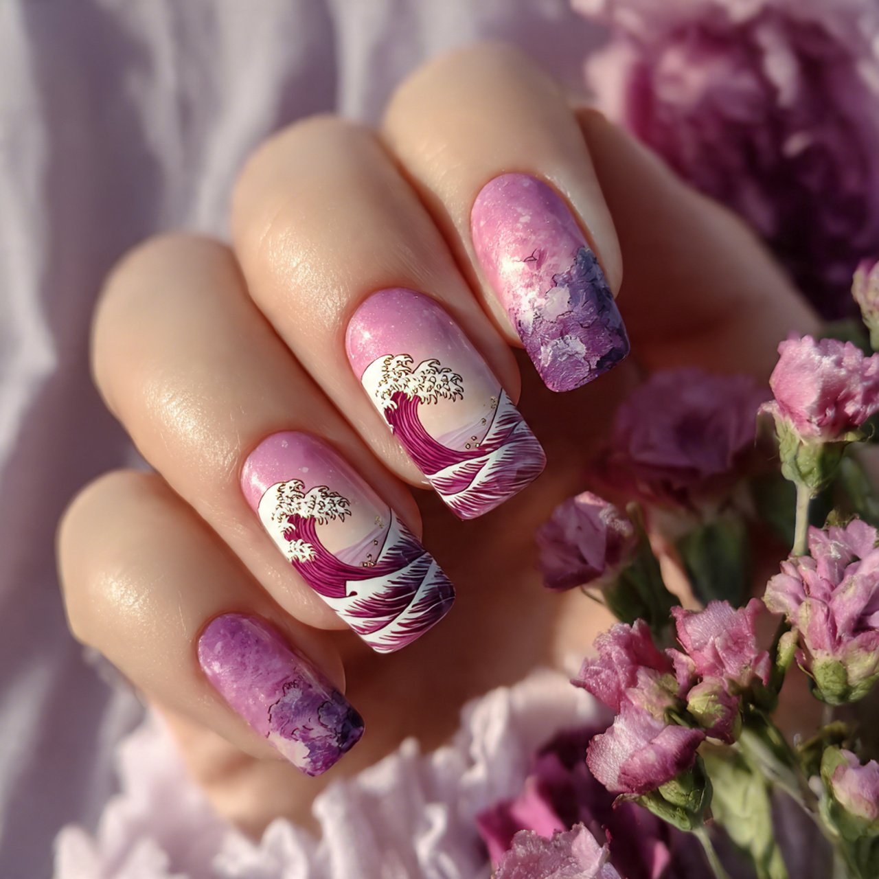 pink wave art nature looks nails