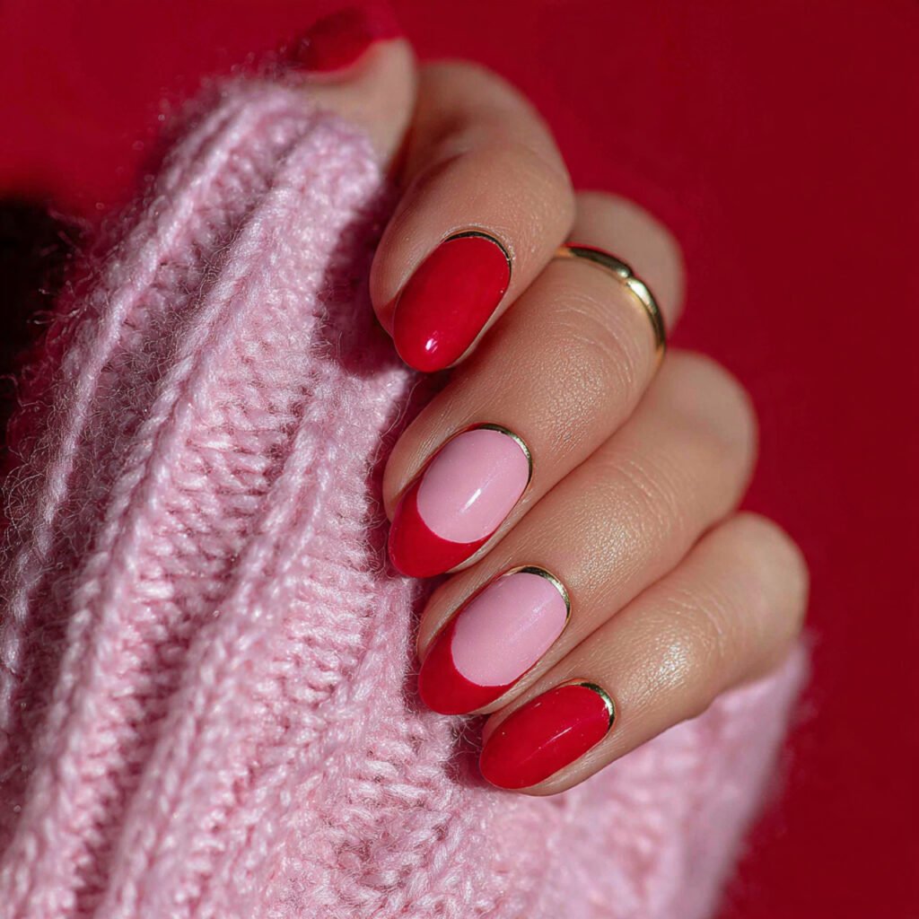 pink and red half moon nails attractive nails