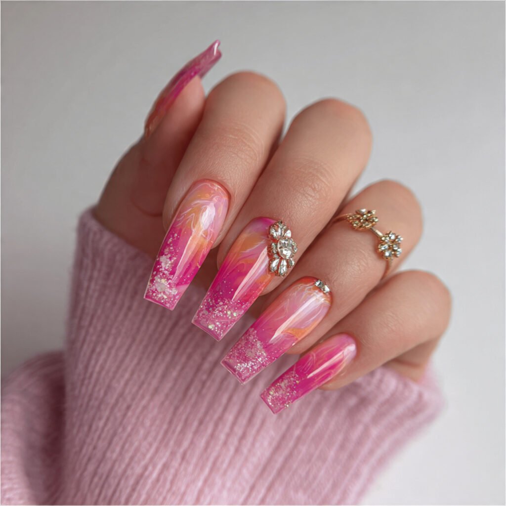 pink aura nails soft radiant center ceative