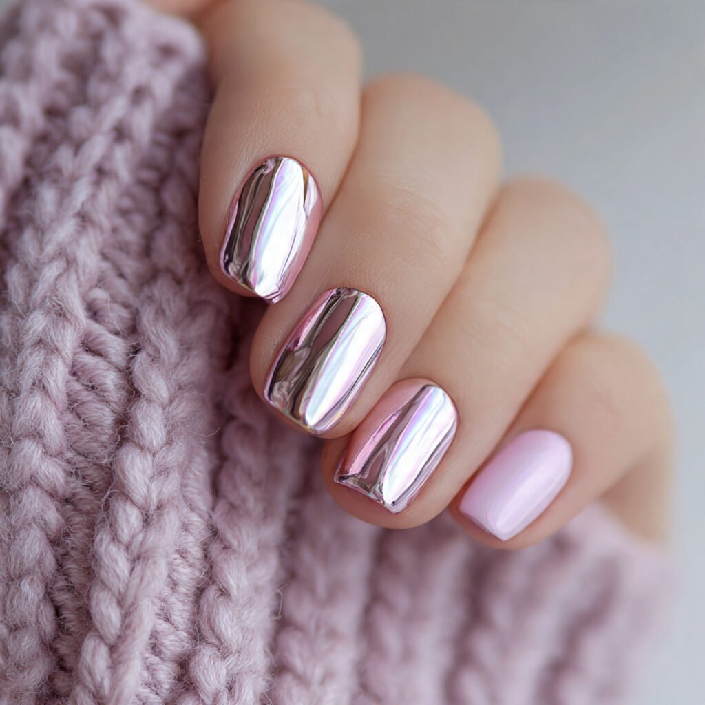 pink chrome accent one nail only attractive