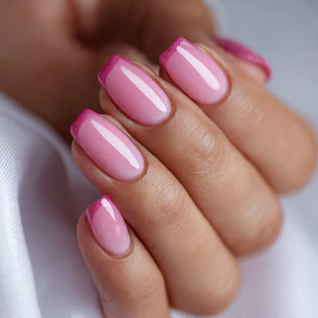 pink micro french with tone on tone tips attractive