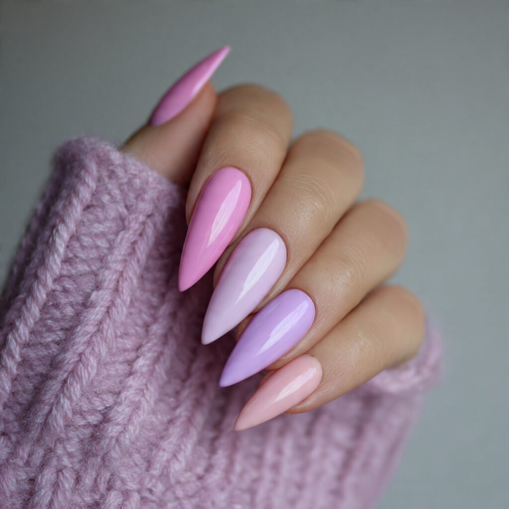 pink skittle set tone on tone pastels attractive nails