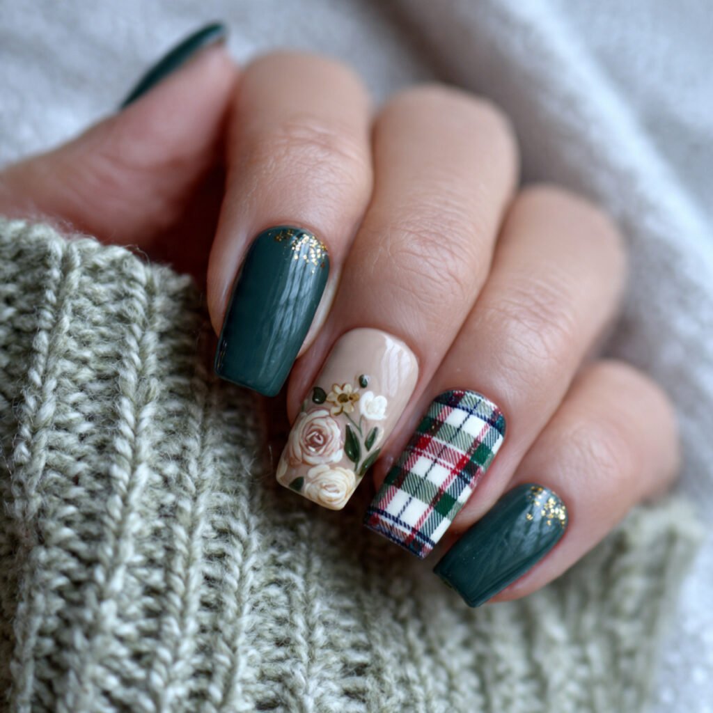 plaid accent nails holiday scarf vibe attractive n