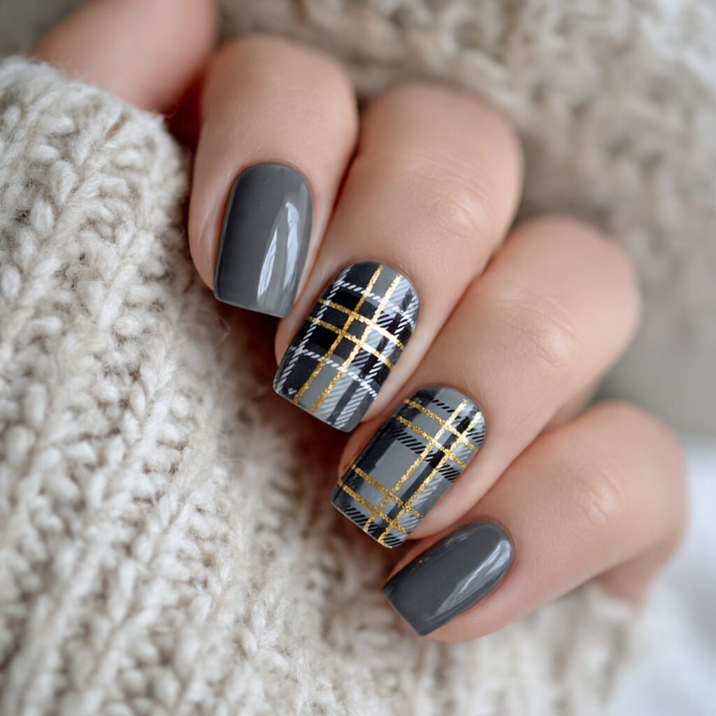 plaid accent nail modern minimal plaid attractive