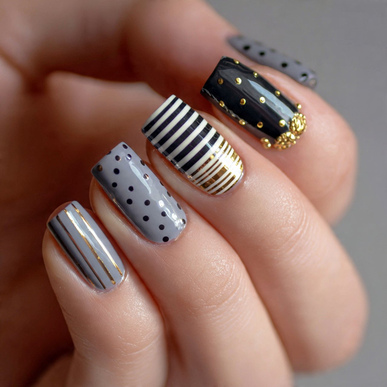 polka dots and stripes attractive nails