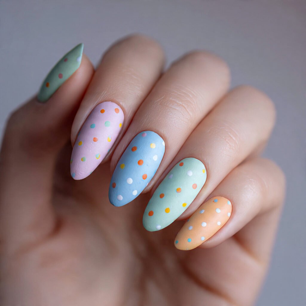 polka dots on pastel attractive nails