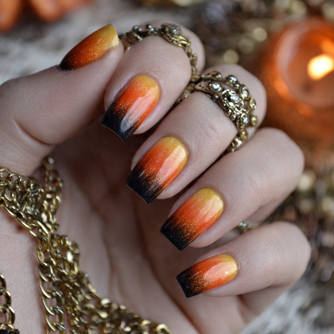 pumpkin orange and black ombre nature look nails