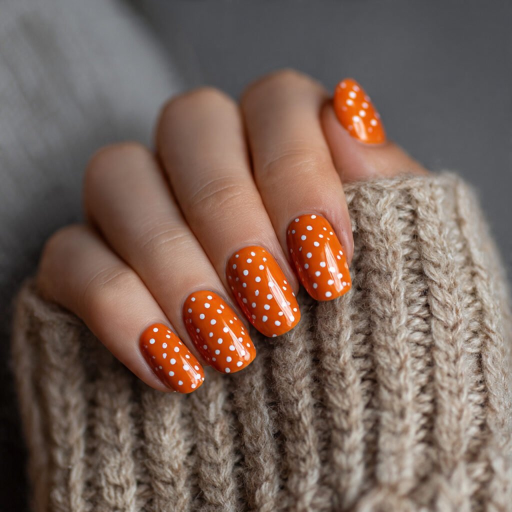 pumpkin spice inspired orange with white dots attr