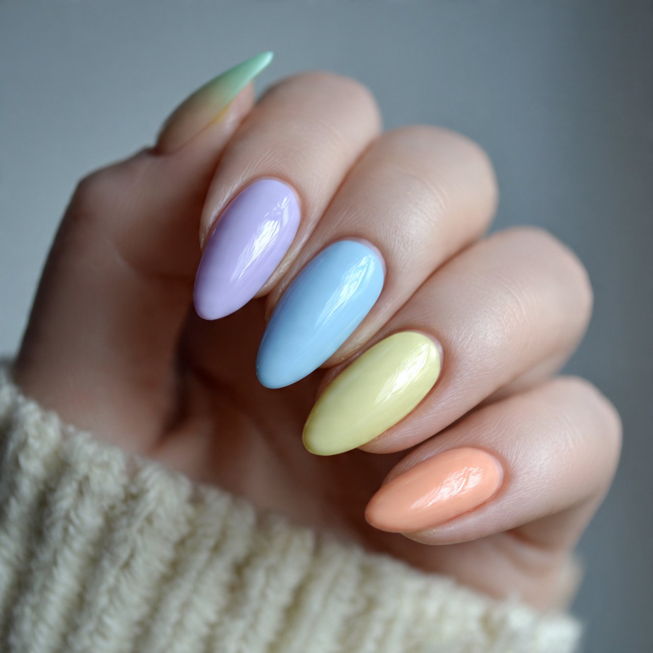 rainbow skittle pastels one shade per nail nails