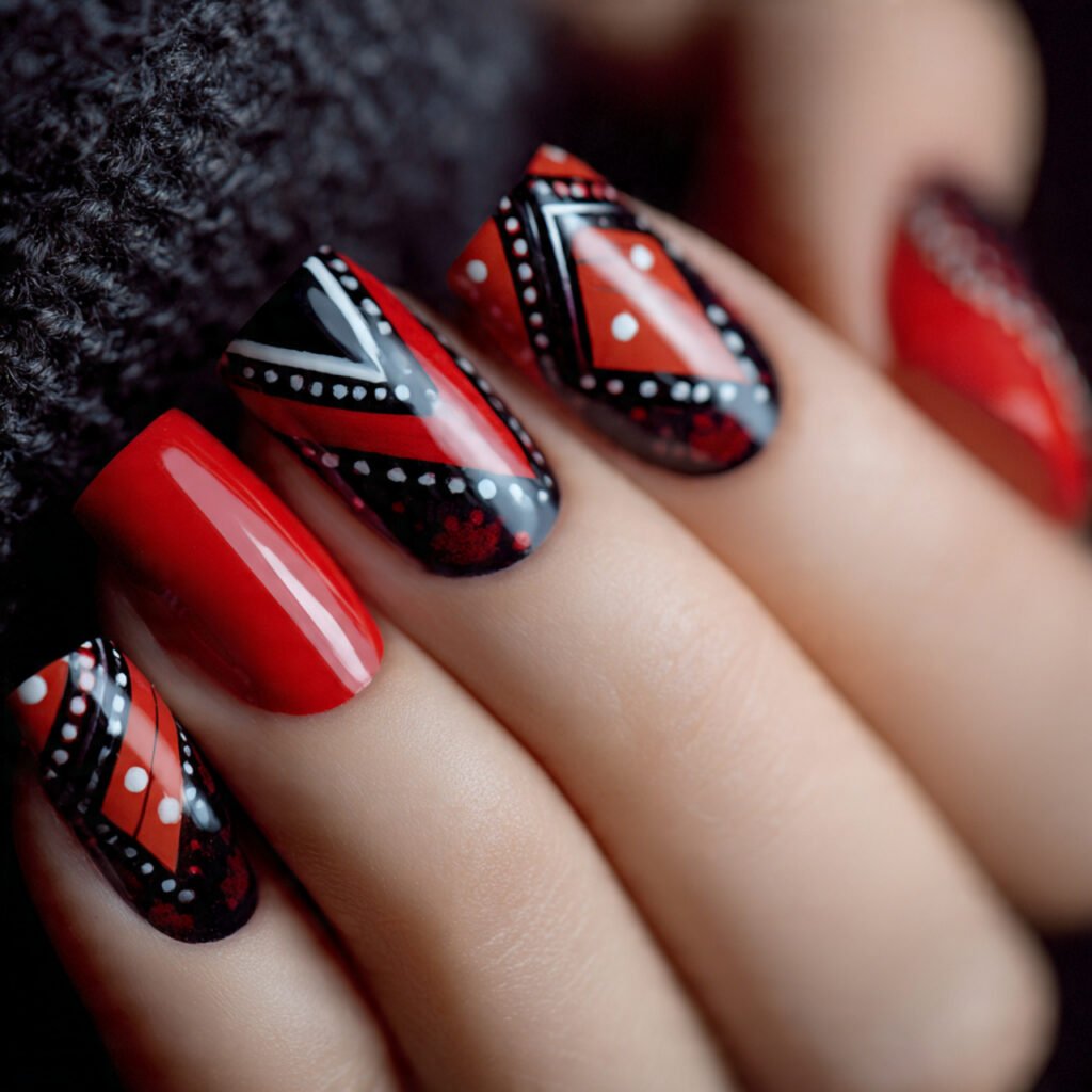 red and black geometric art attractive nails