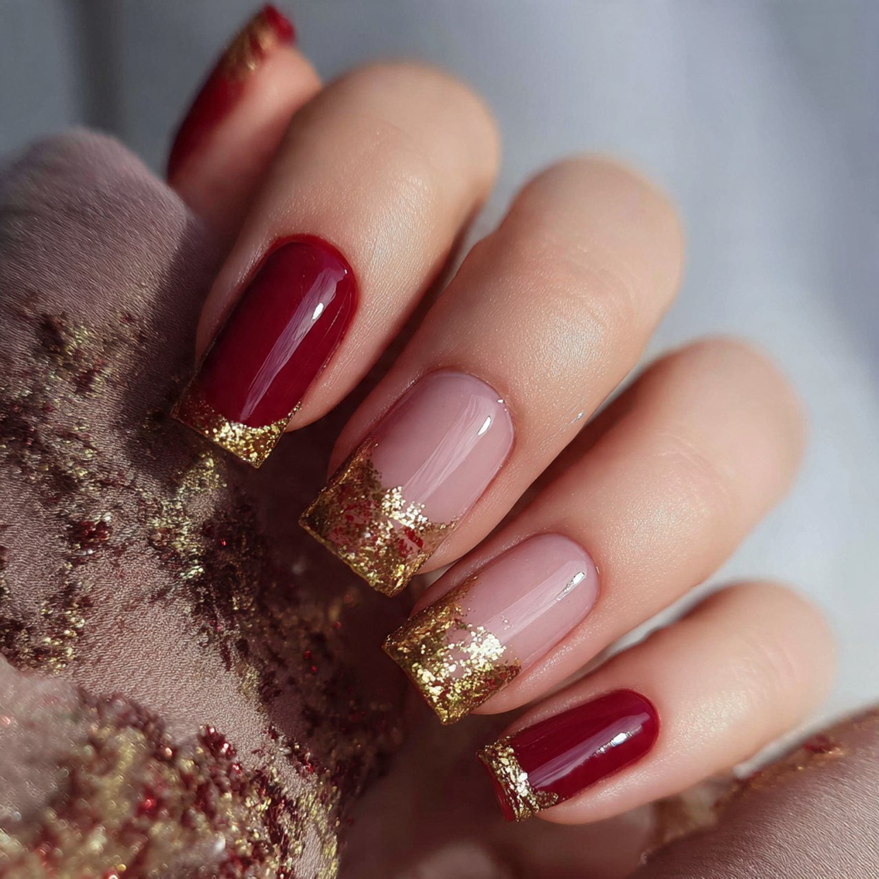 red and gold french tips attractive nails