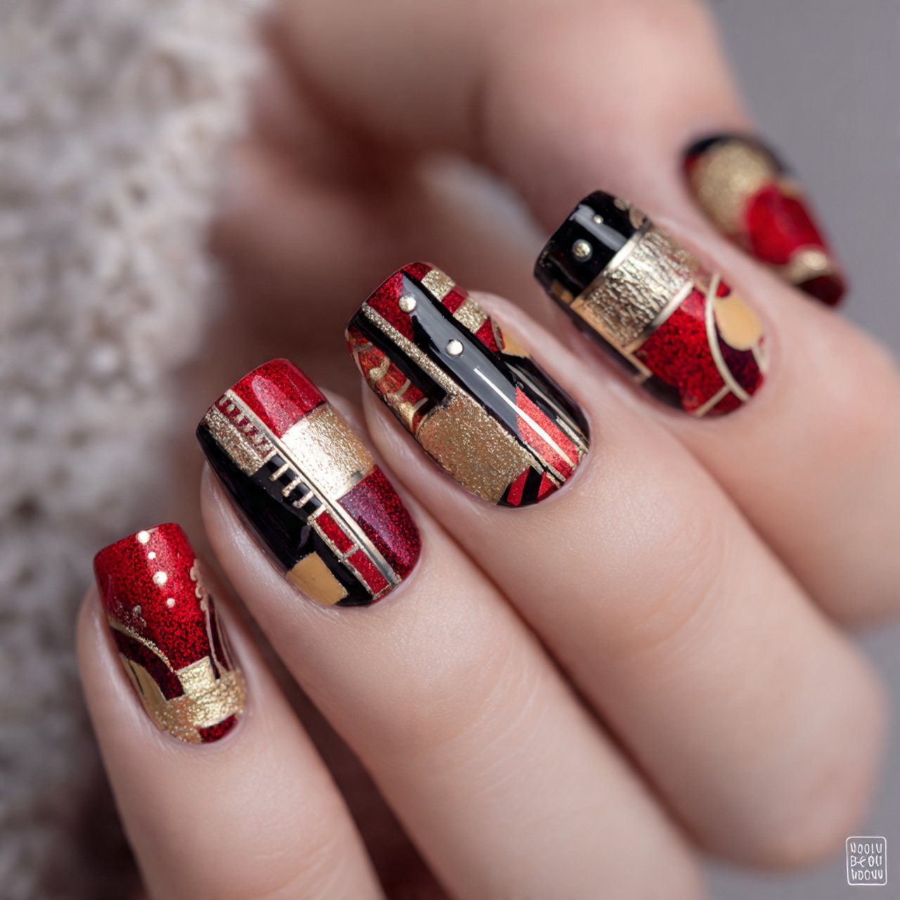 red and gold geometric nail art attractive nails