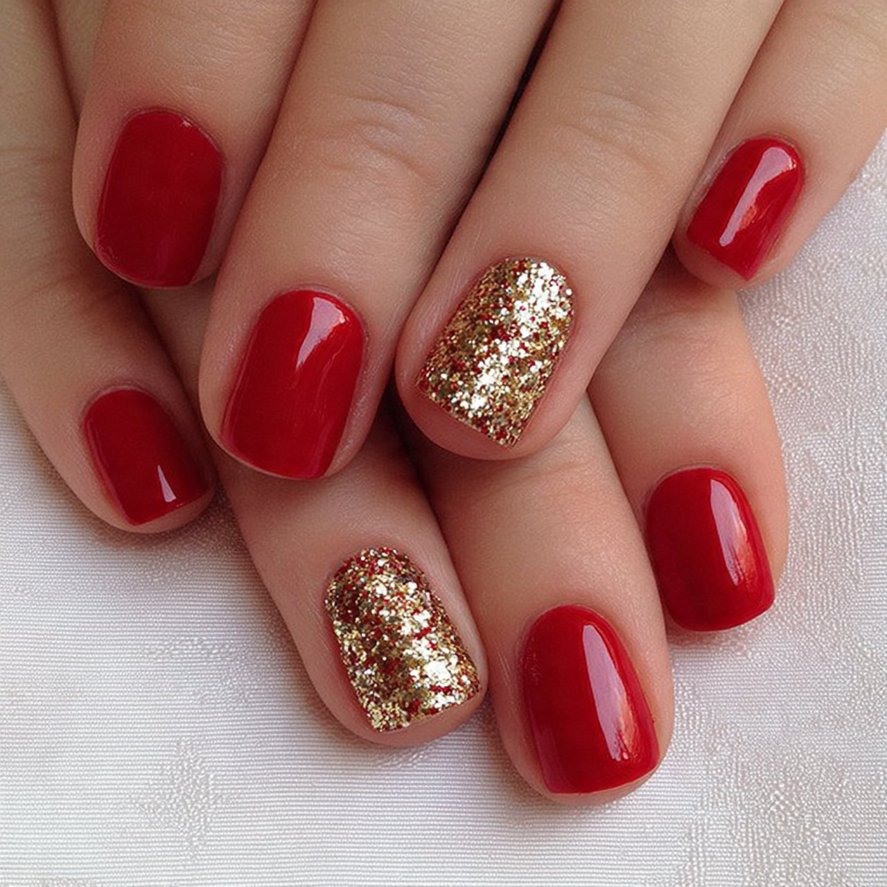 red and gold glitter accents on nails attractive n