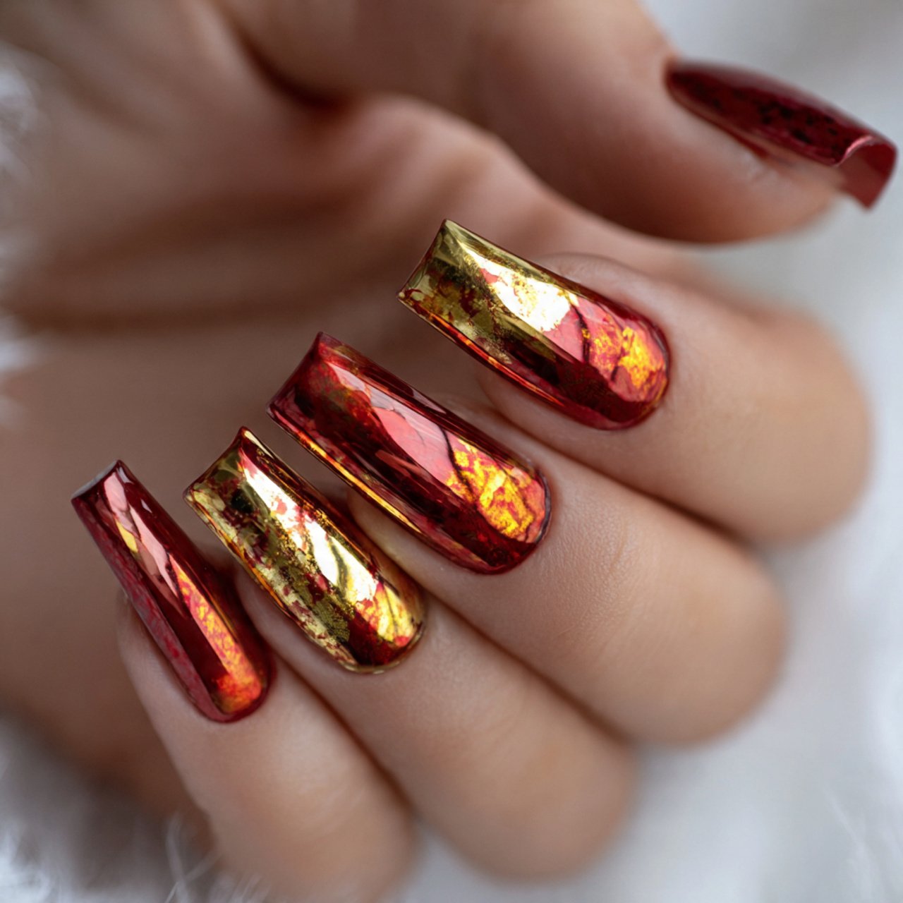 red and gold mirror effect nails attractive nails