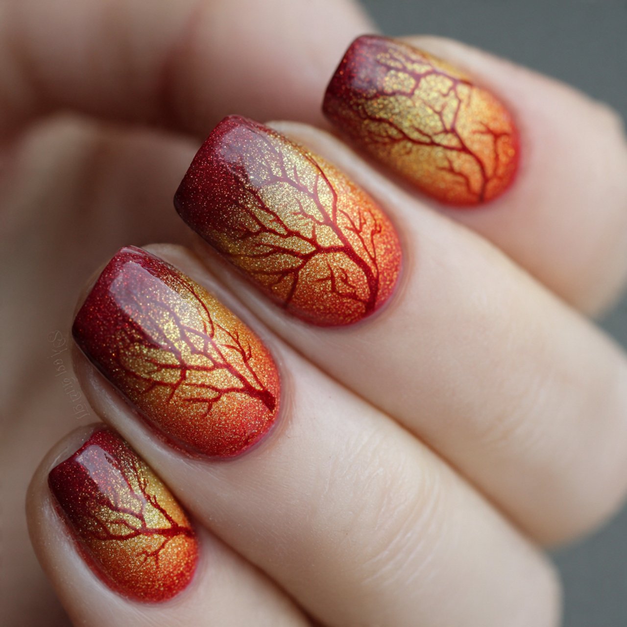 red and gold ombre nails nature look nails