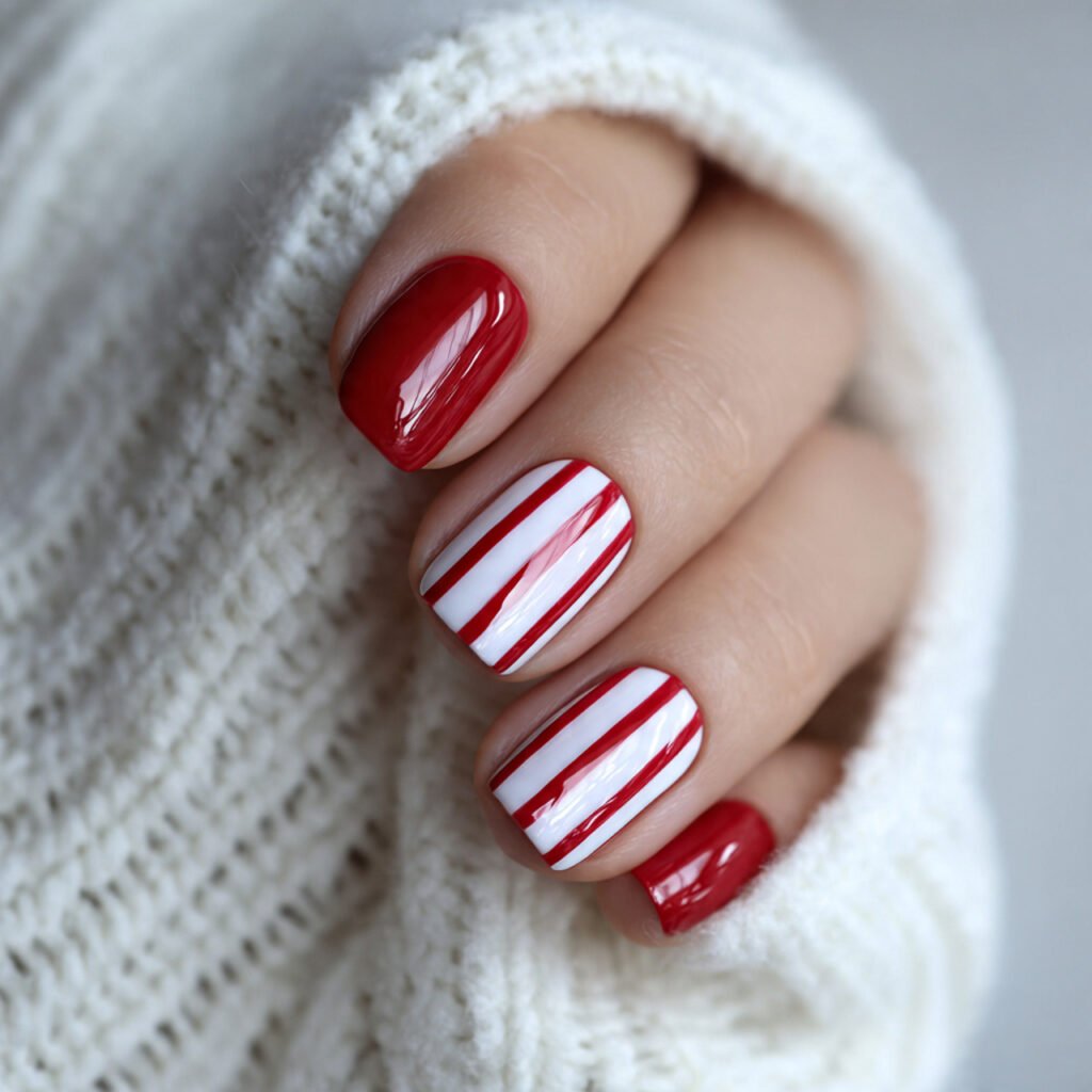 red and white stripes attractive nails