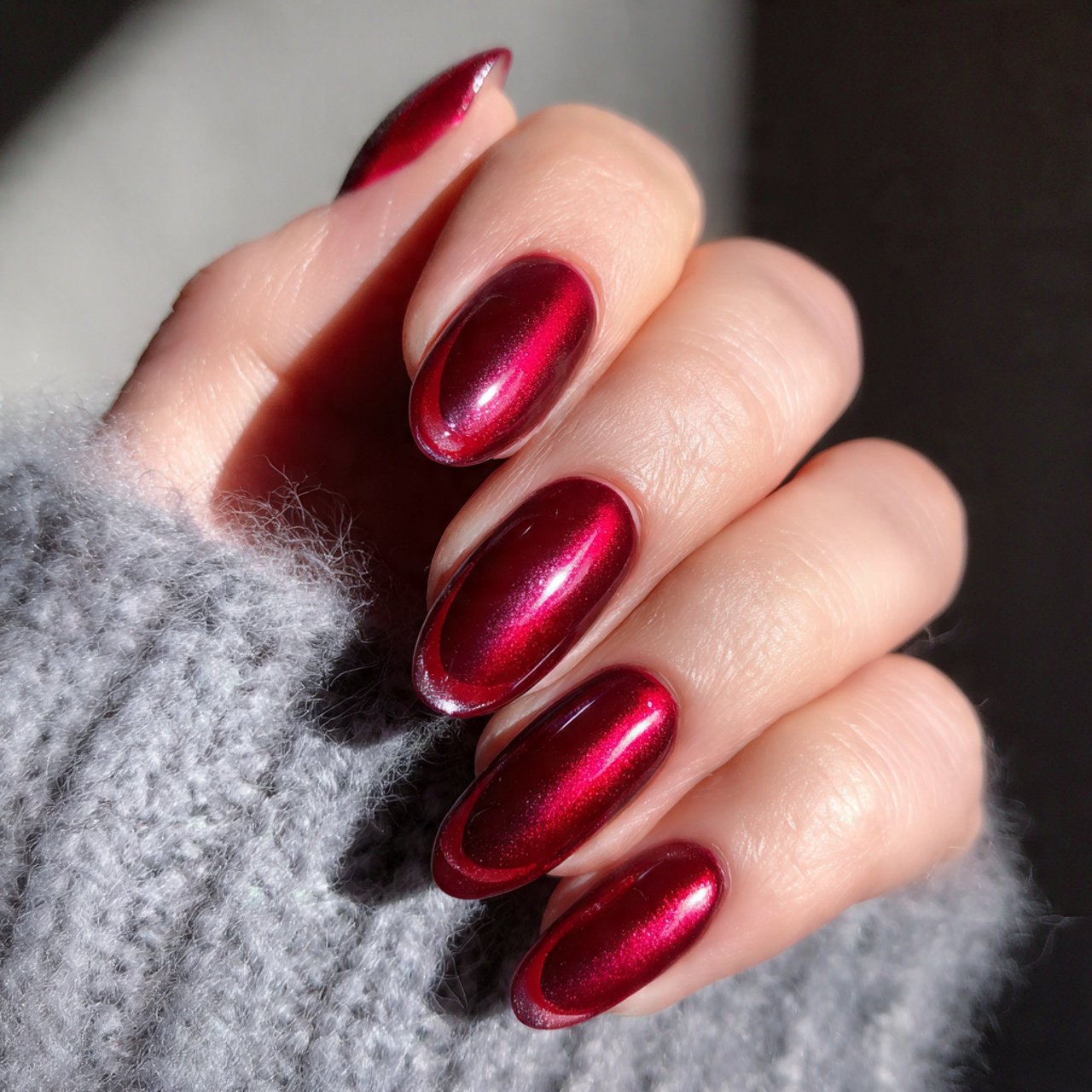 red cat eye french tips nails 1 1