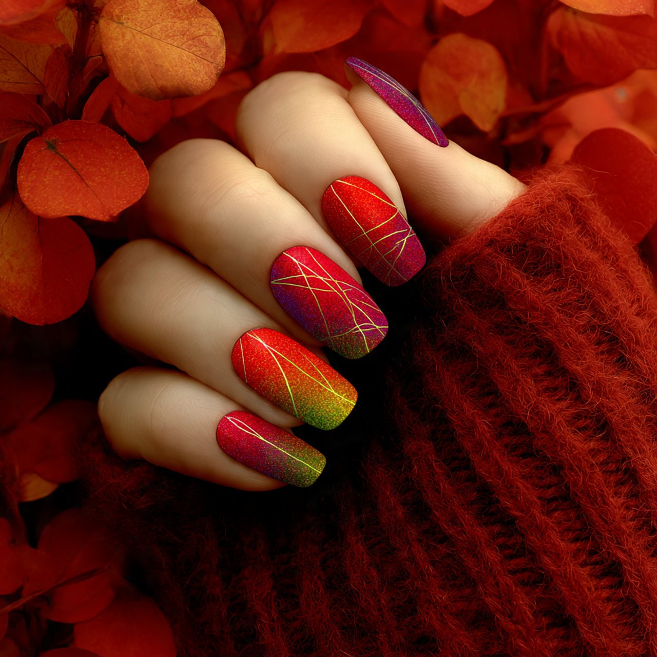 red cat eye nails with silver foil nature look nai