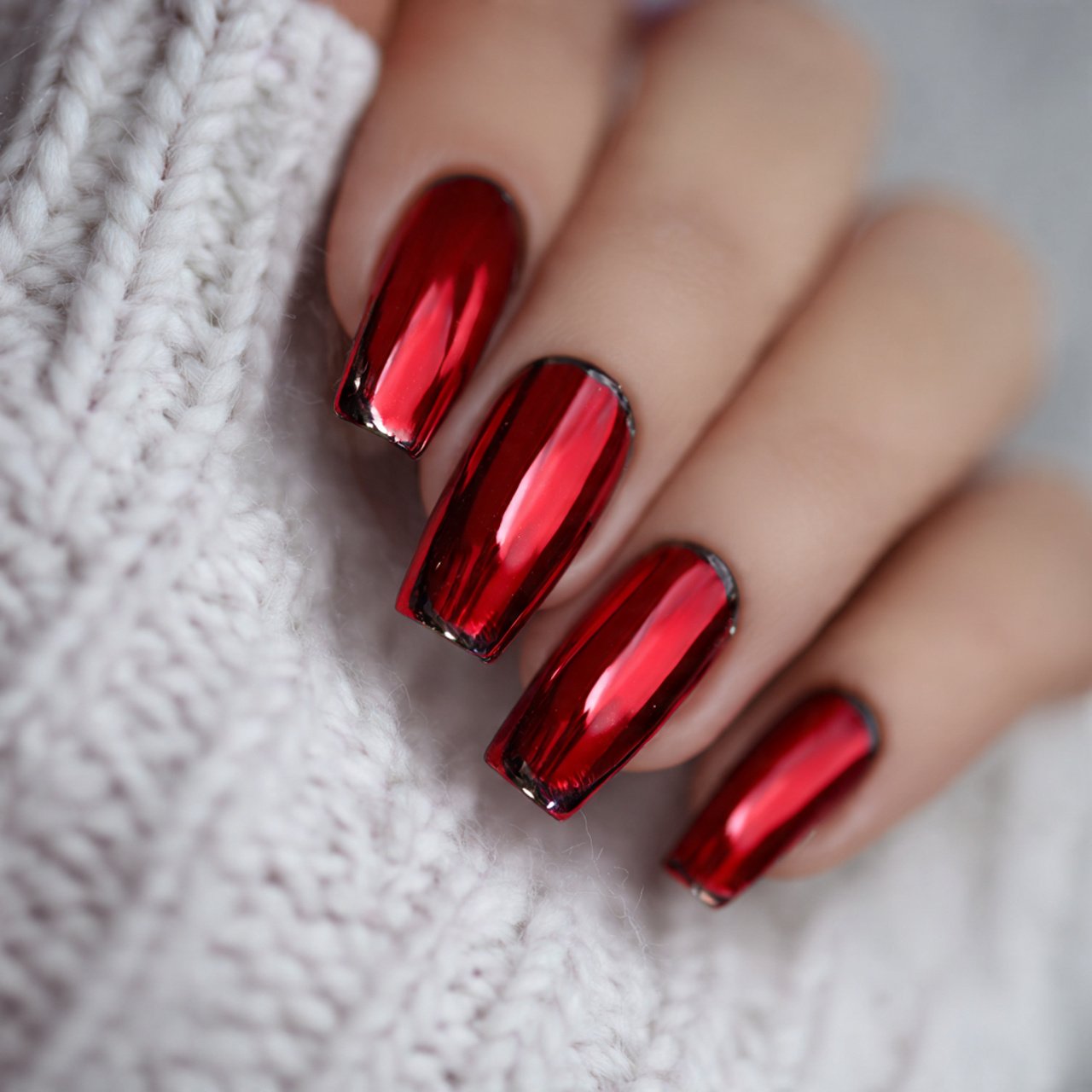 red chrome french nails nature look nails
