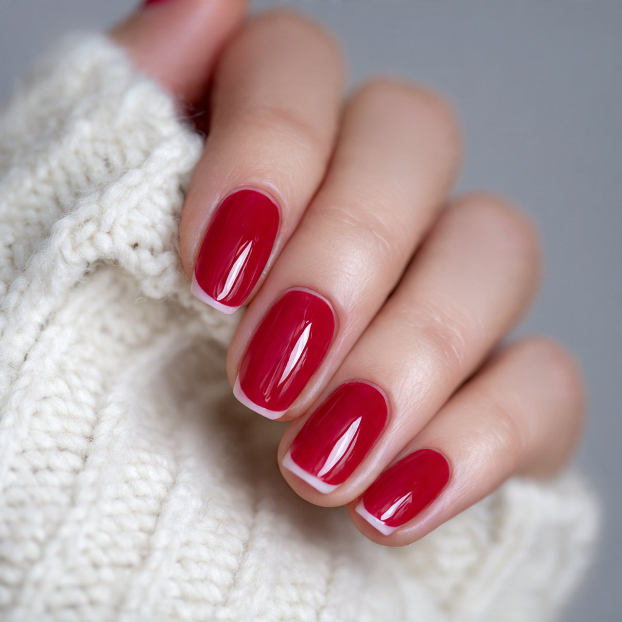 red double line french nails