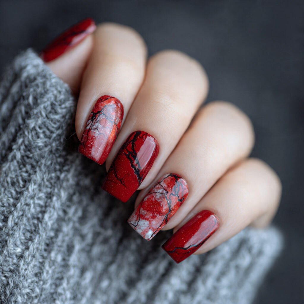 red marble nails nature look nails
