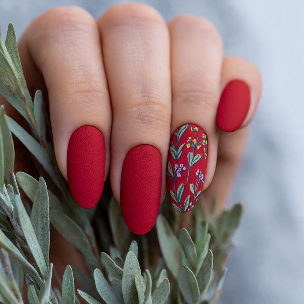 red matte nails nature look nails