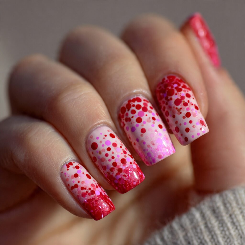 red pink dots attractive nails