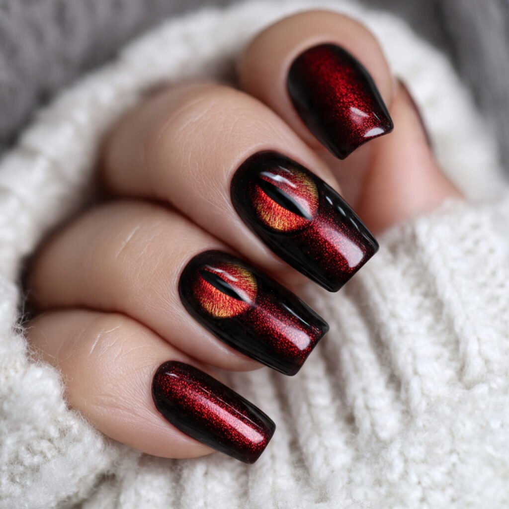 red velvet cat eye acrylic overlay attractive nail