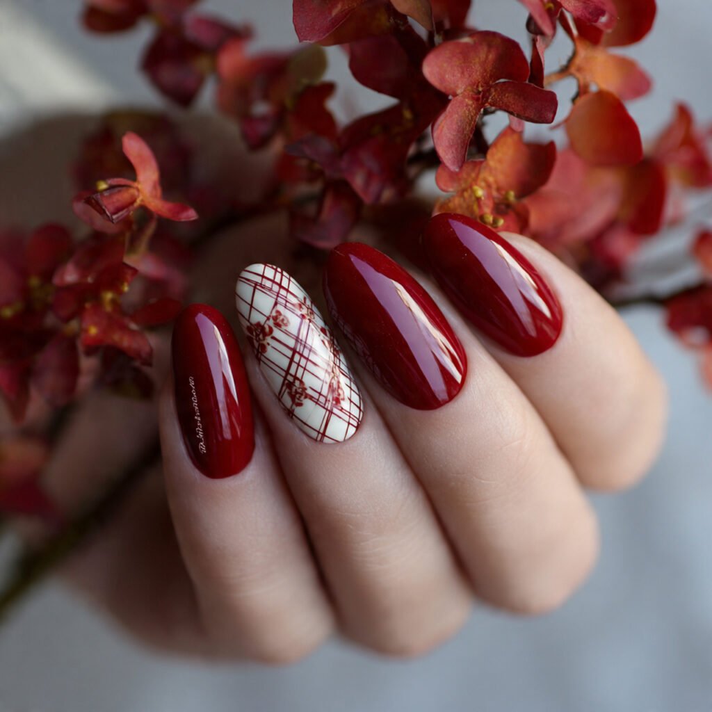 red with geometric patterns nature look nails