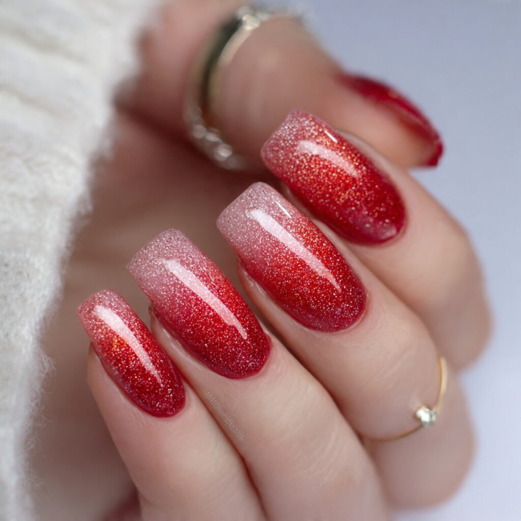 red with glitter gradient attractive nails 1