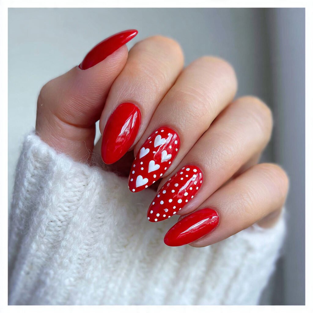 red with heart accents attractive nails