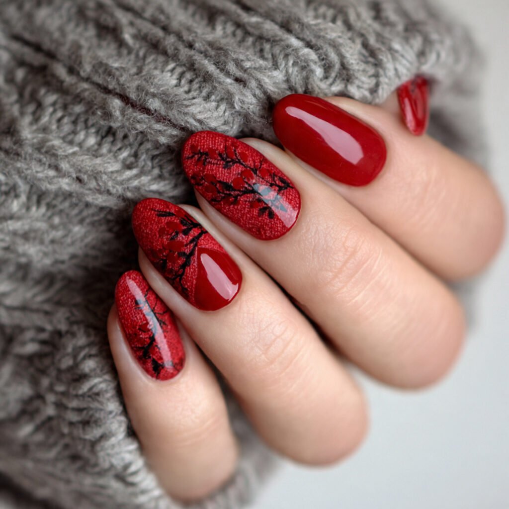 red with negative space design attractive nails