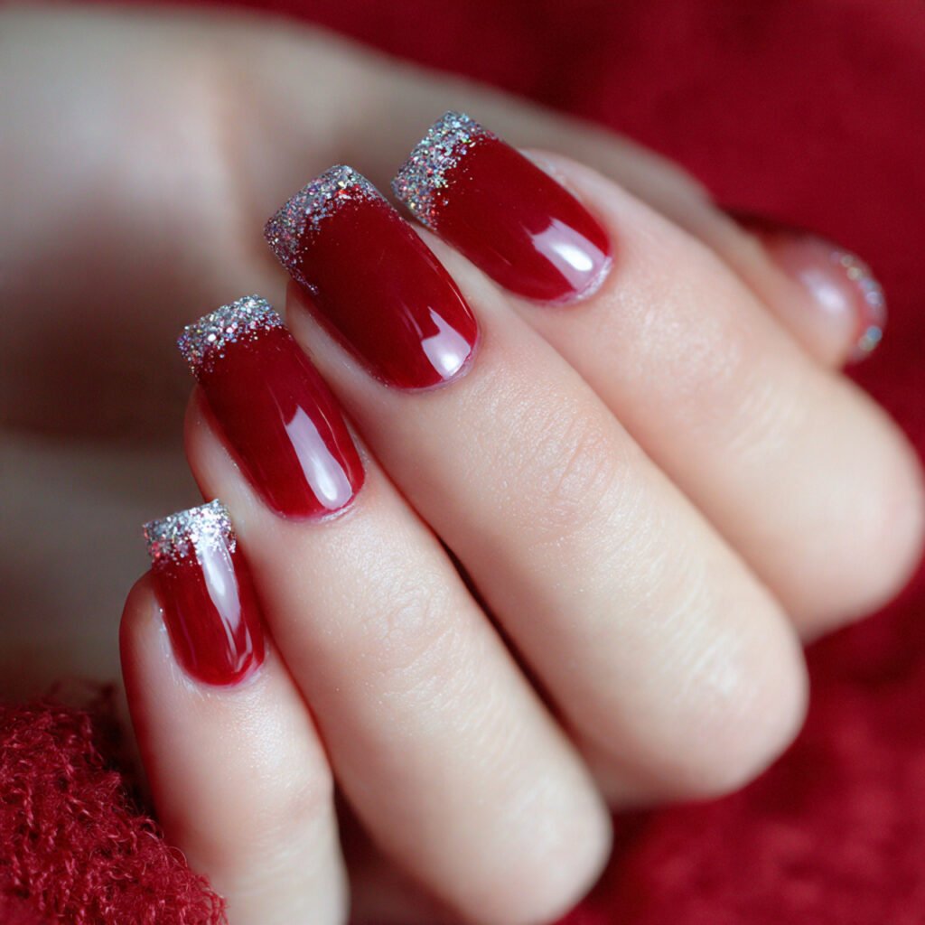 red with silver glitter tips attractive nails