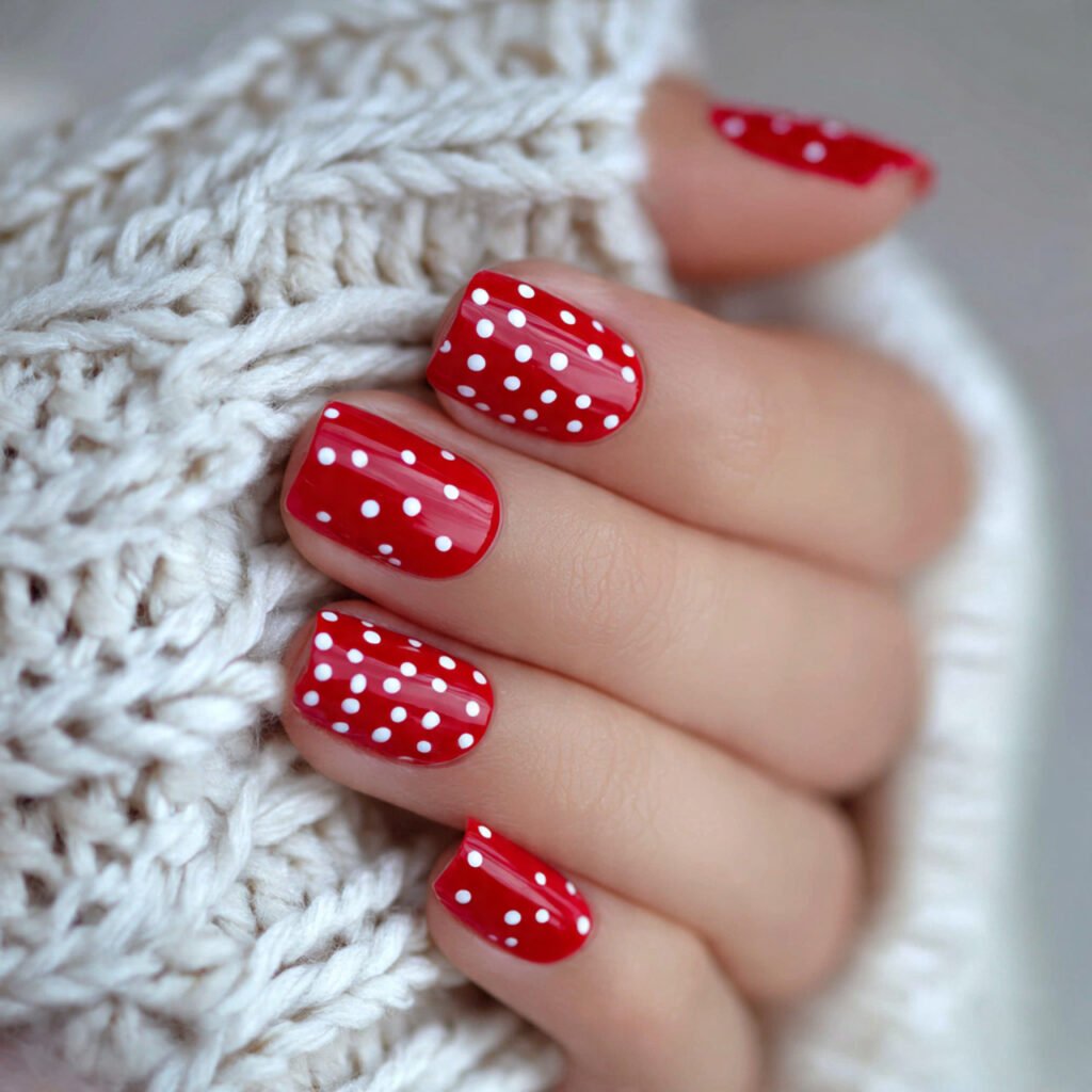 red with white dots attractive nails 1