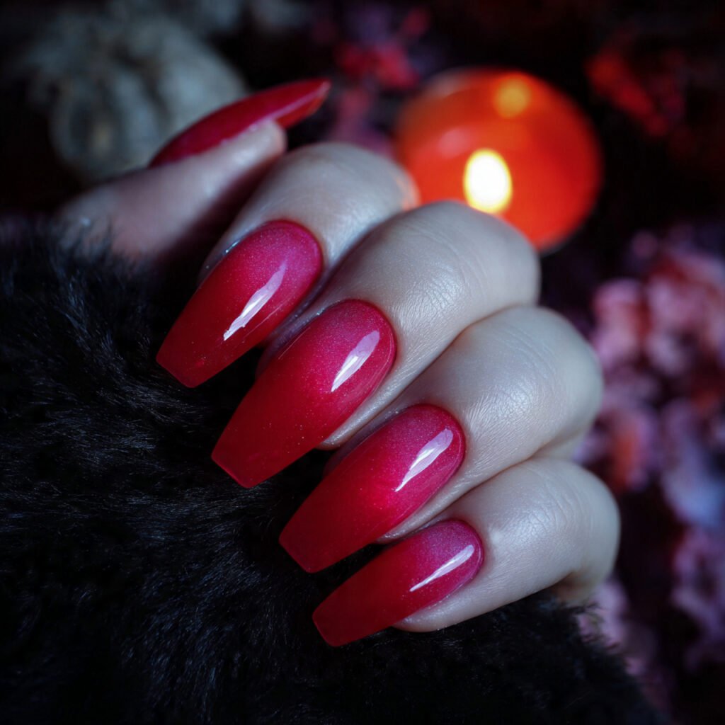 red aura nails soft airbrushed center glow