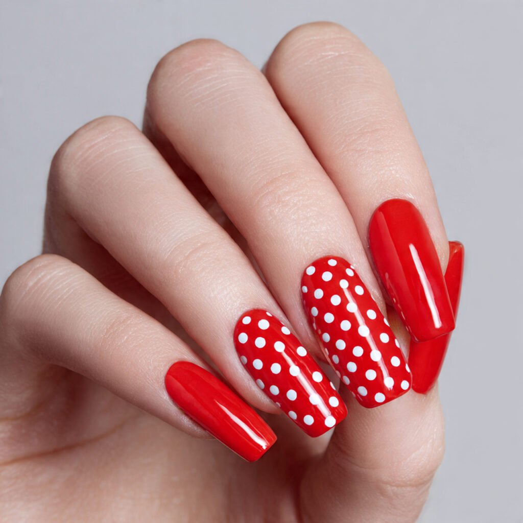 red dots on retro pin up vibe attractive