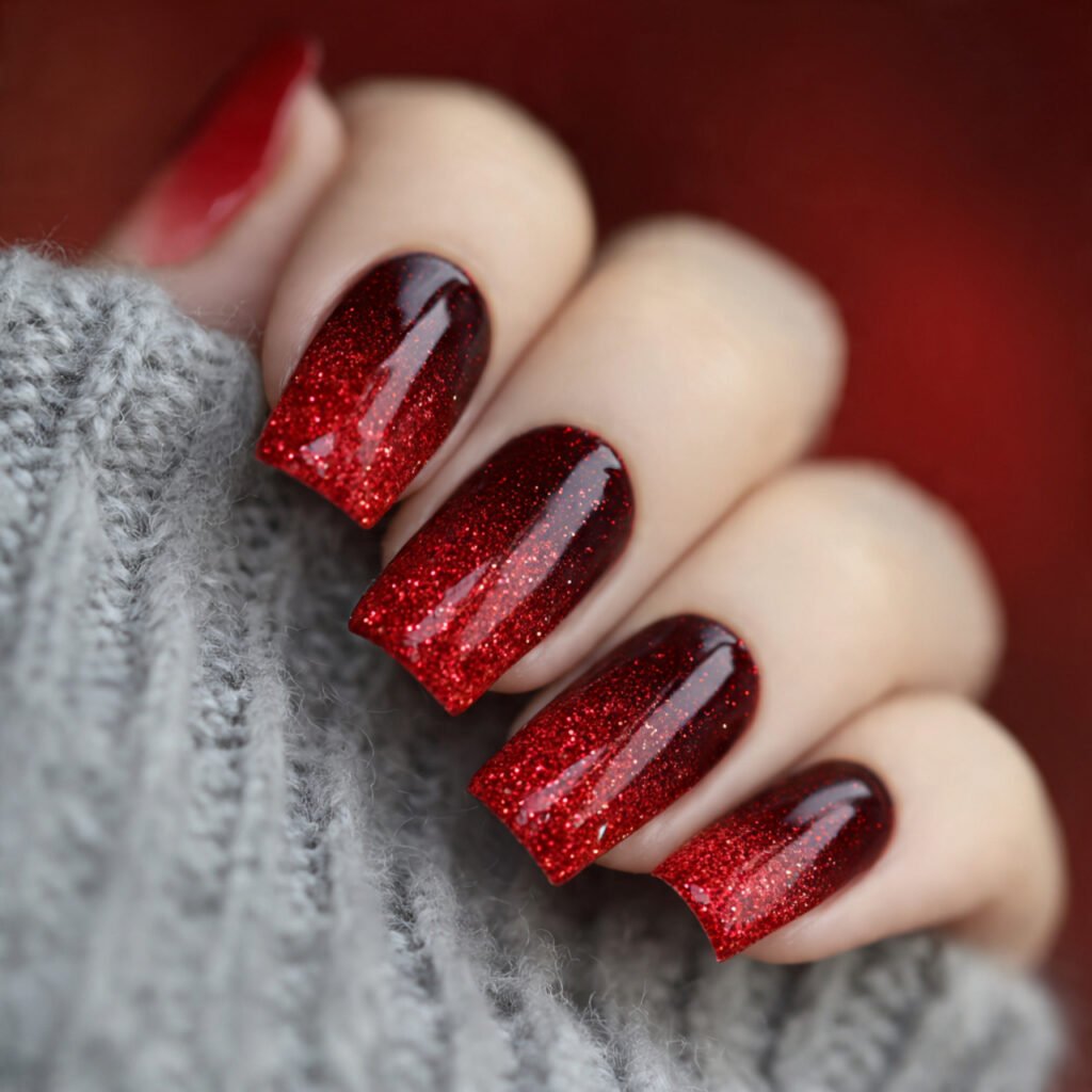 red glitter gradient attractive nails