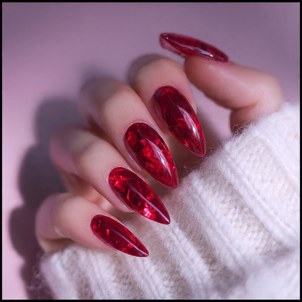 red jelly nails glass like youthful trendy nails