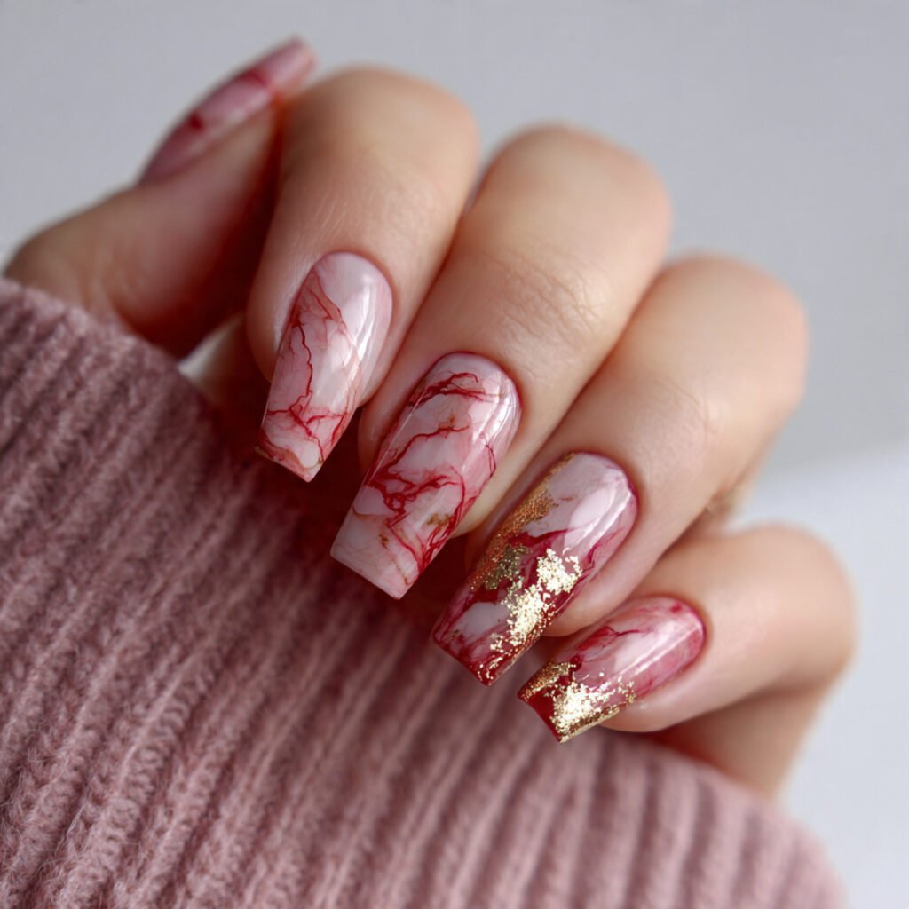 red marble veins on a sheer pink