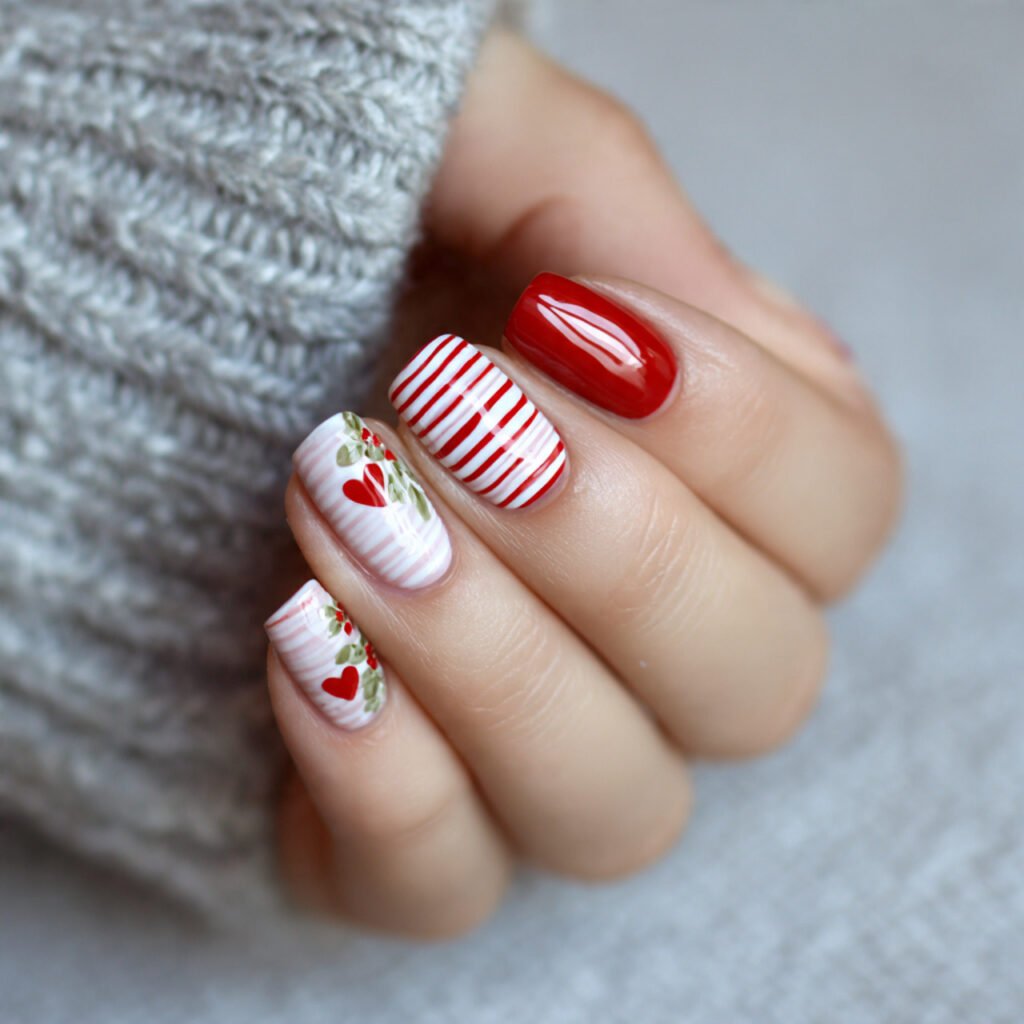 red white stripes with heart accent