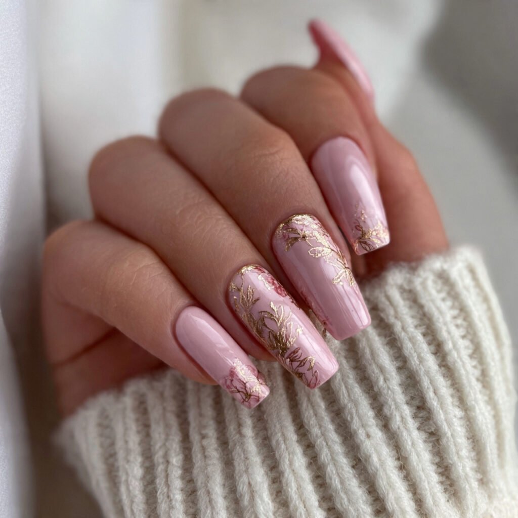 rose gold accents on soft pink attractive