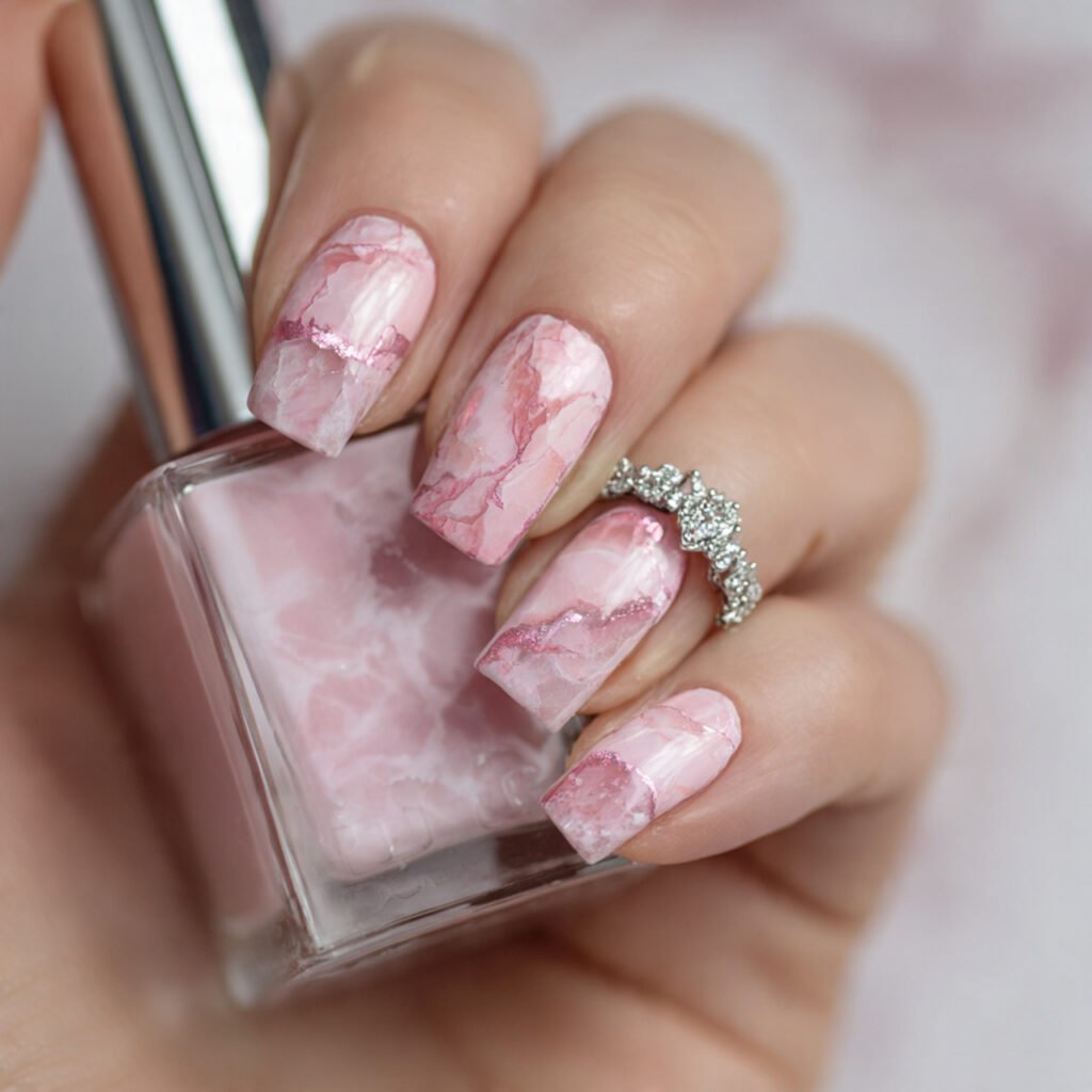 rose quartz marble cool nails