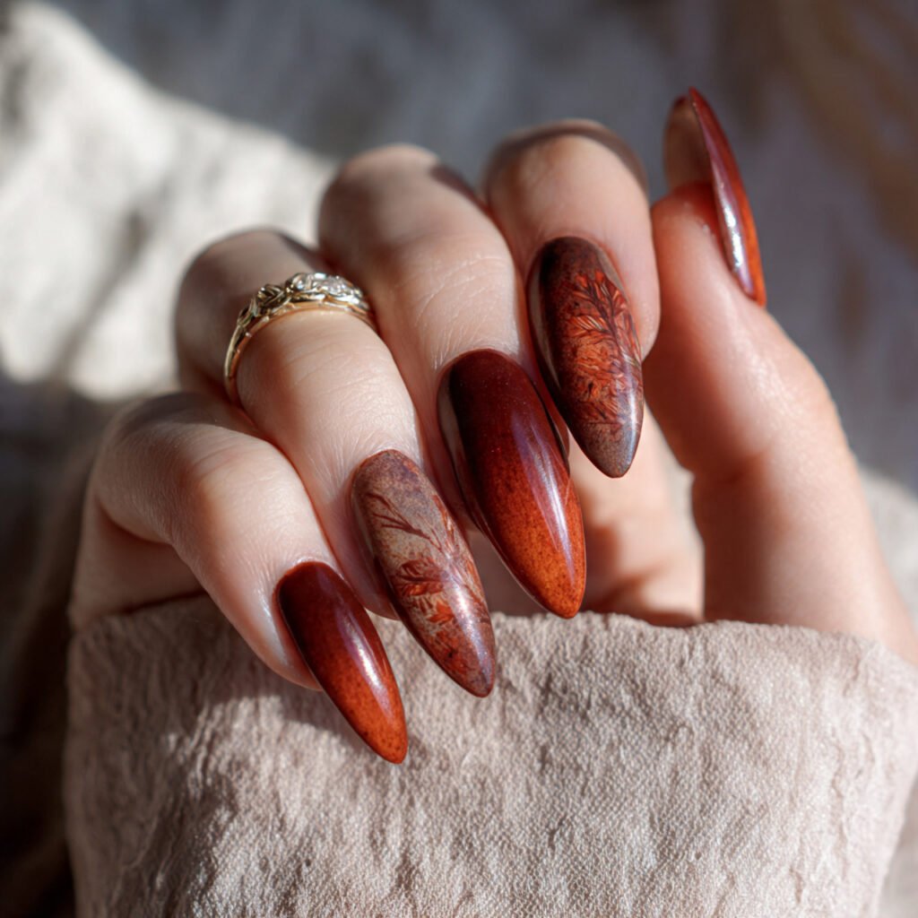 rust ombre nails nature look background nails