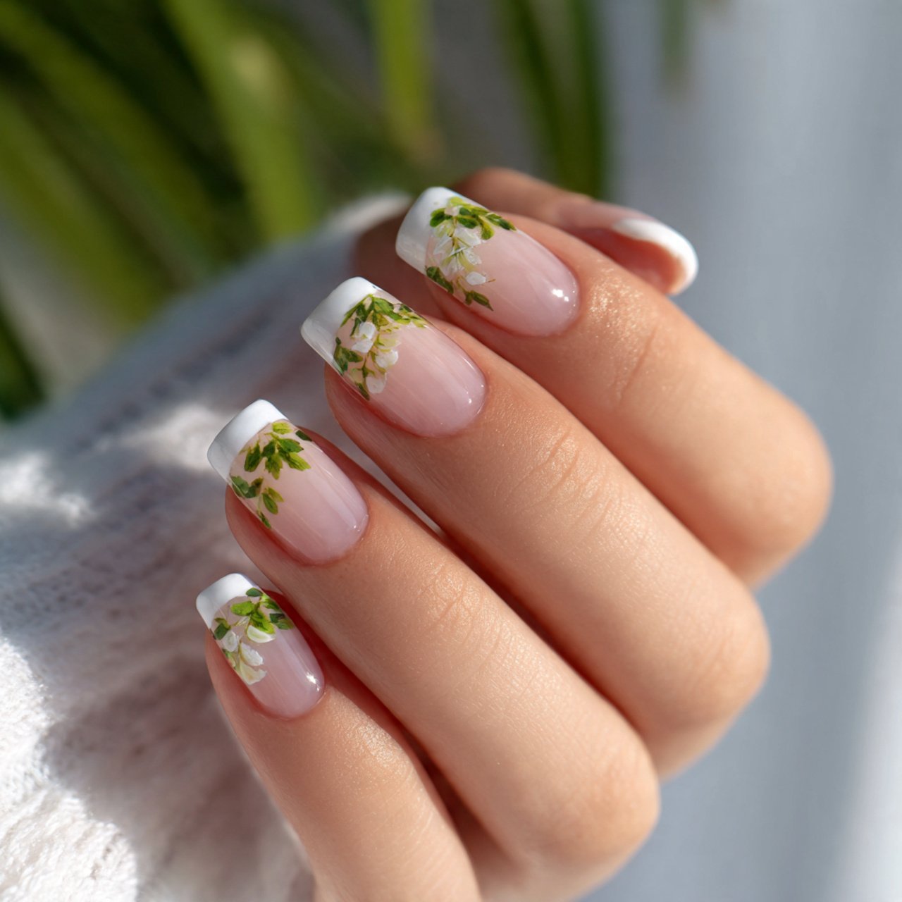 side swept white french tip nails nature look nail