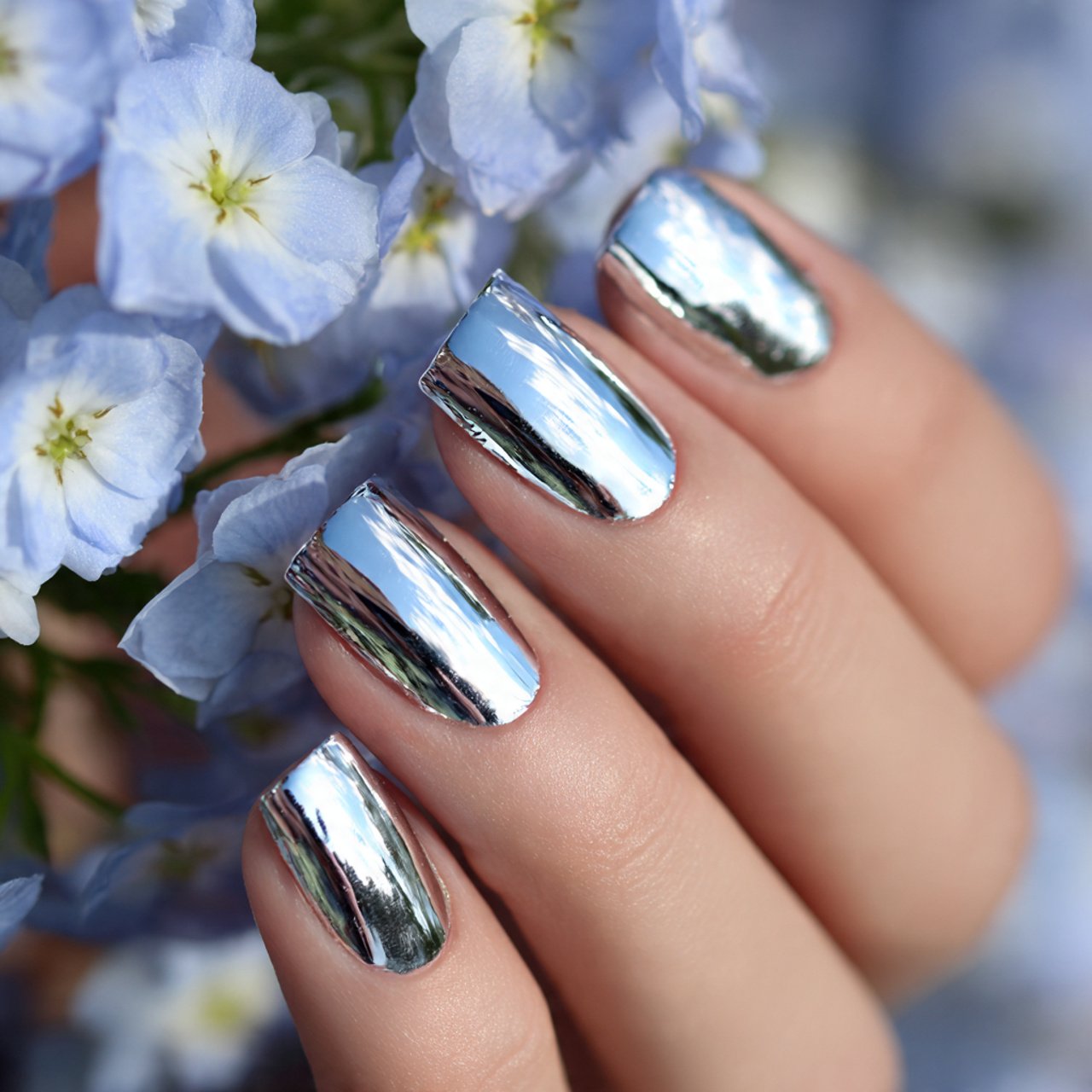 silver chrome finish attractive nails