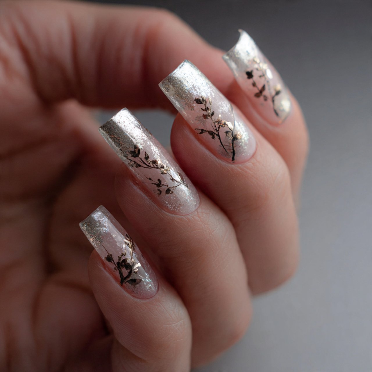 silver foil accents nature looks nails