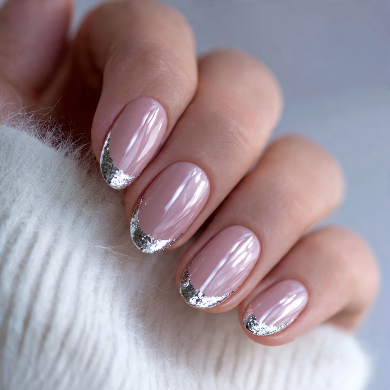 silver metallic tips nature look nails