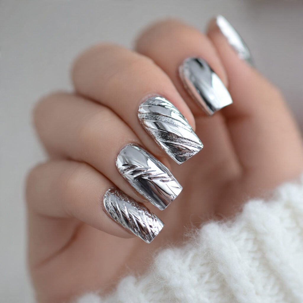 silver chrome accent nail attractive nails