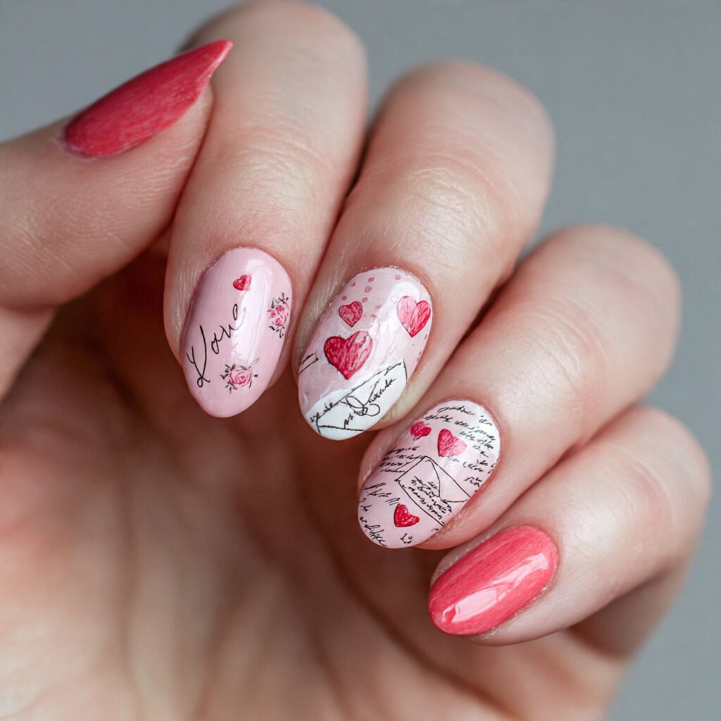 simple love letter nails